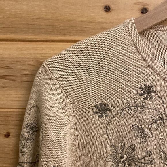 Curio Size Small Wool Silk Blend Floral Embroidered Button Front Cardigan - Picture 6 of 13